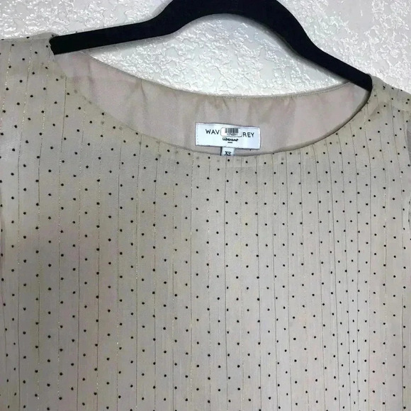 Waverly Grey Cold Shoulder Top Small Polka Dot Golden Stripe Peplum - Picture 6 of 10